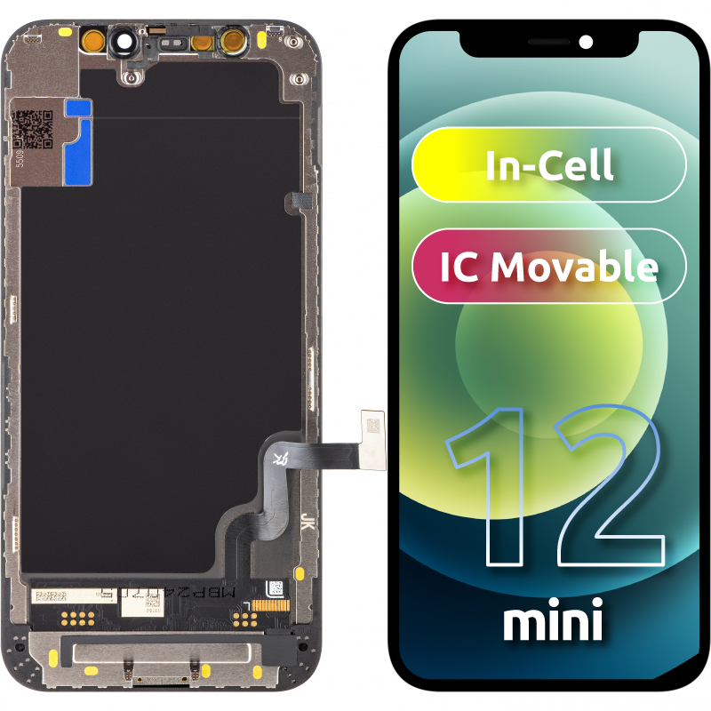 Touchscreen Display JK voor Apple iPhone 12 mini, met frame, In-Cell LCD-versie, zwart