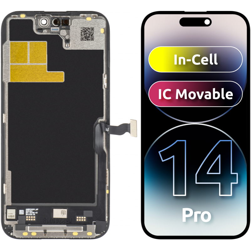 JK Touchscreen Display voor Apple iPhone 14 Pro, met Frame, LCD In-Cell IC Verplaatsbare Versie, Zwart
