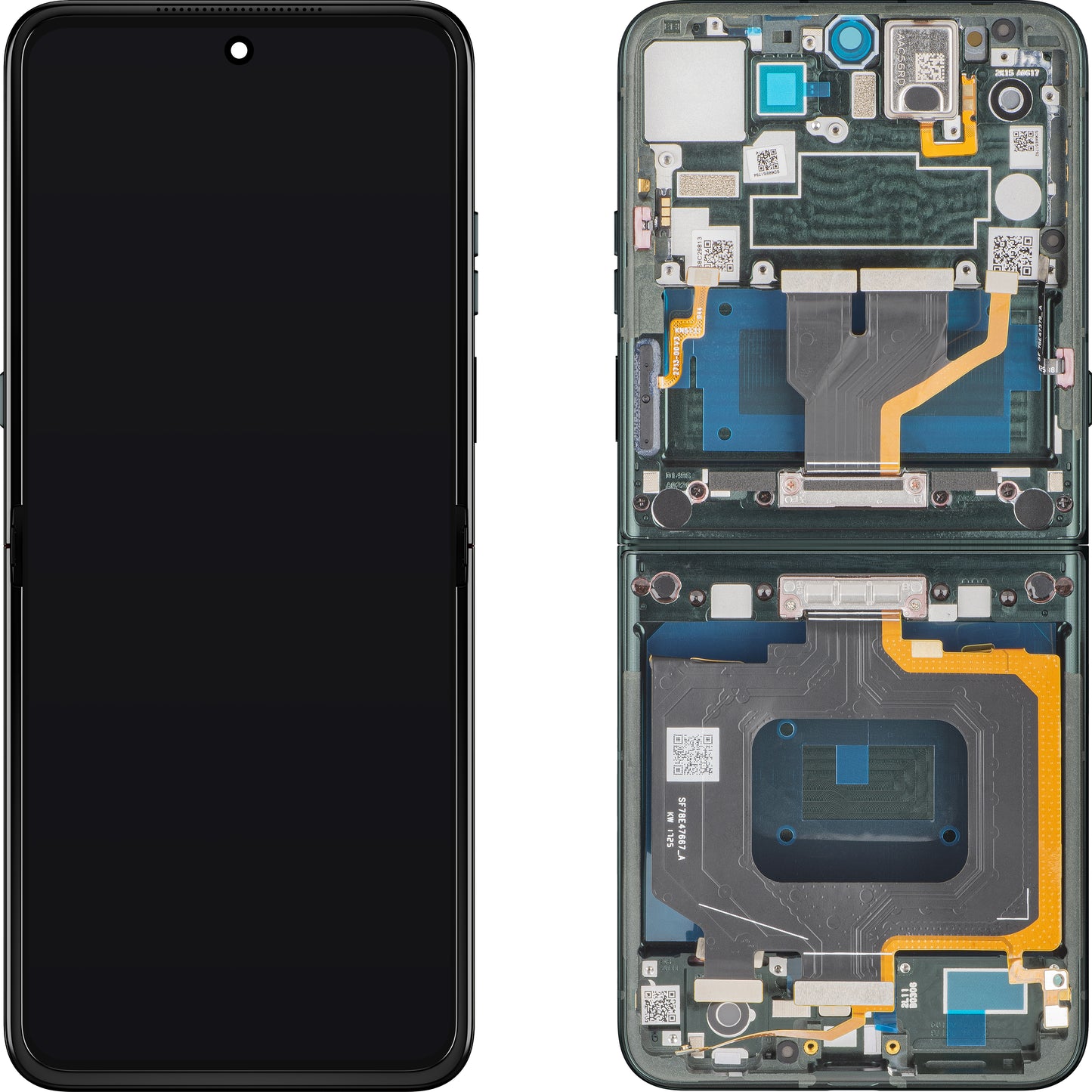 Display mit Touchscreen Motorola Razr 60 Ultra, mit Rahmen, Unter Inner, Grün (Pantone Scarab), Service Pack 5D68C30088