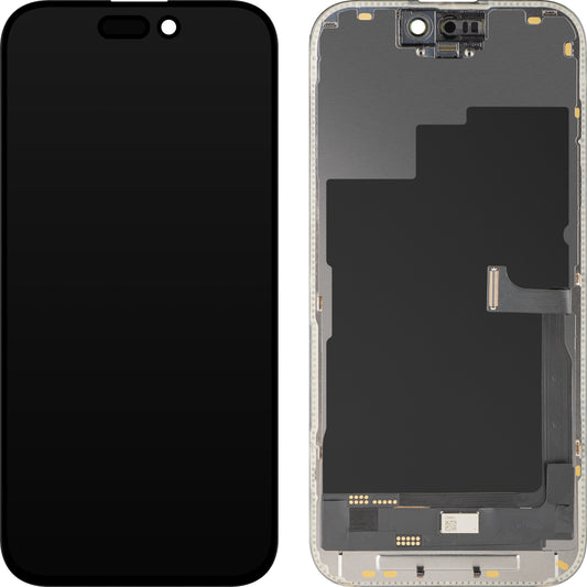 Display met Touchscreen MP compatibel met Apple iPhone 15 Pro, met Frame, OLED FHD Diagnostische Versie, Zwart