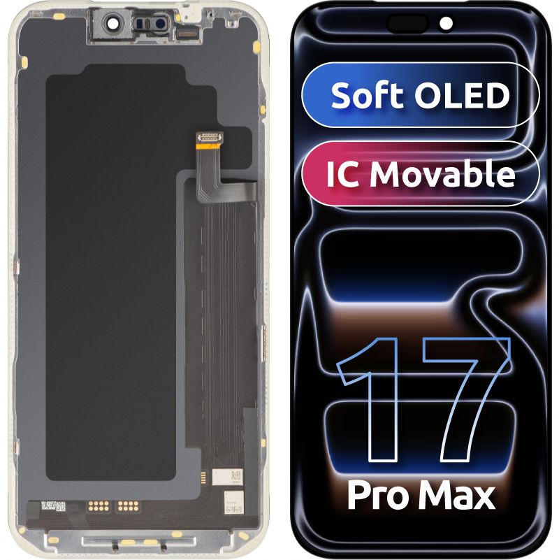 MP Touchscreen-Display kompatibel mit Apple iPhone 17 Pro Max, mit Rahmen, Soft-Version OLED FHD 120Hz IC beweglich, Schwarz