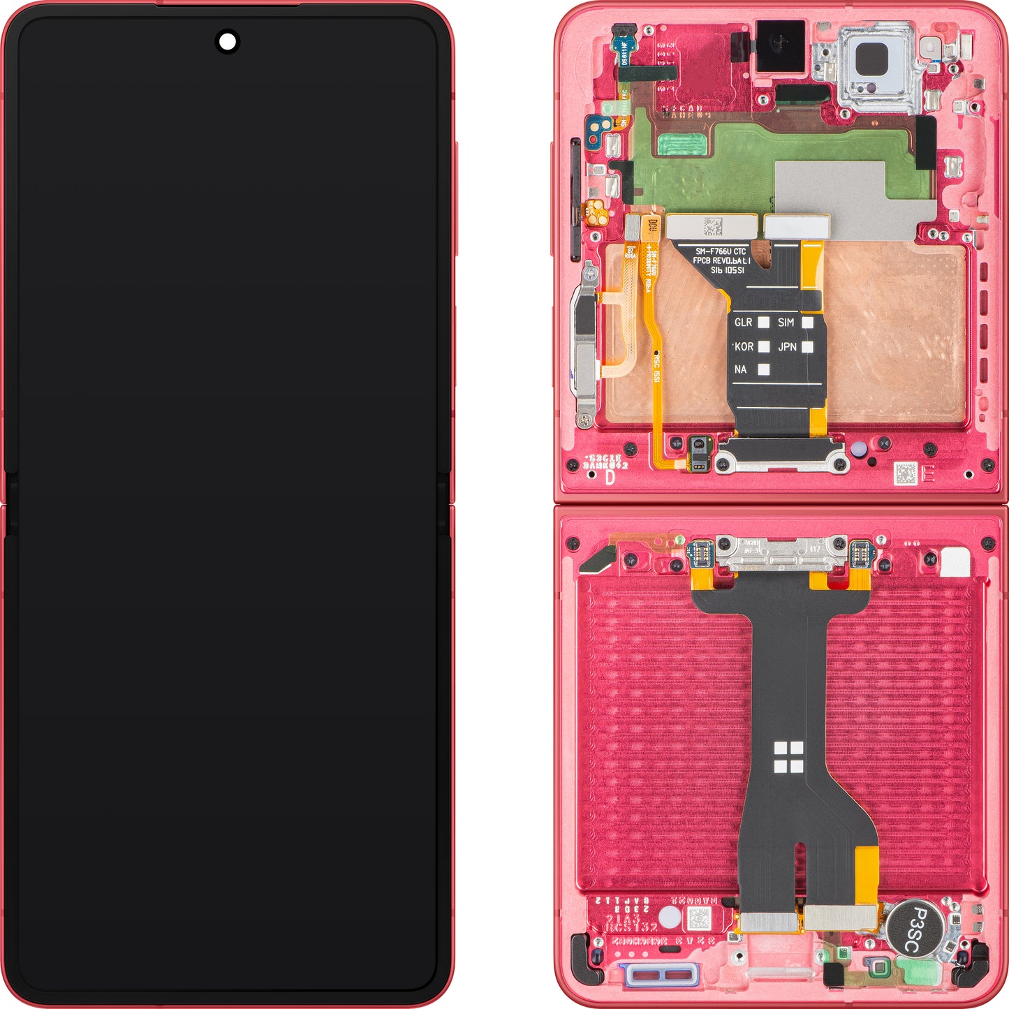 Samsung Galaxy Z Flip7 F766 Touchscreen Display, met Frame, Sub Inner, Koraal (Koraalrood), Service Pack GH82-37581D