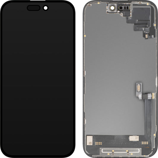 Écran avec écran tactile et capteur de proximité MP compatible avec Apple iPhone 16, avec cadre, version logicielle OLED FHD Diagnostic, noir