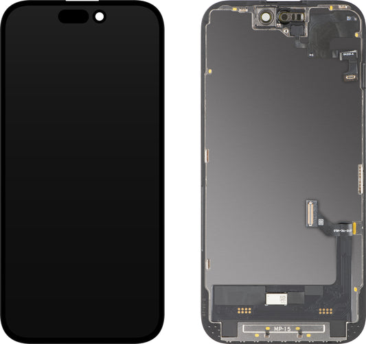 Écran tactile avec capteur de proximité MP compatible avec Apple iPhone 15, avec cadre, version logicielle OLED FHD diagnostic, noir