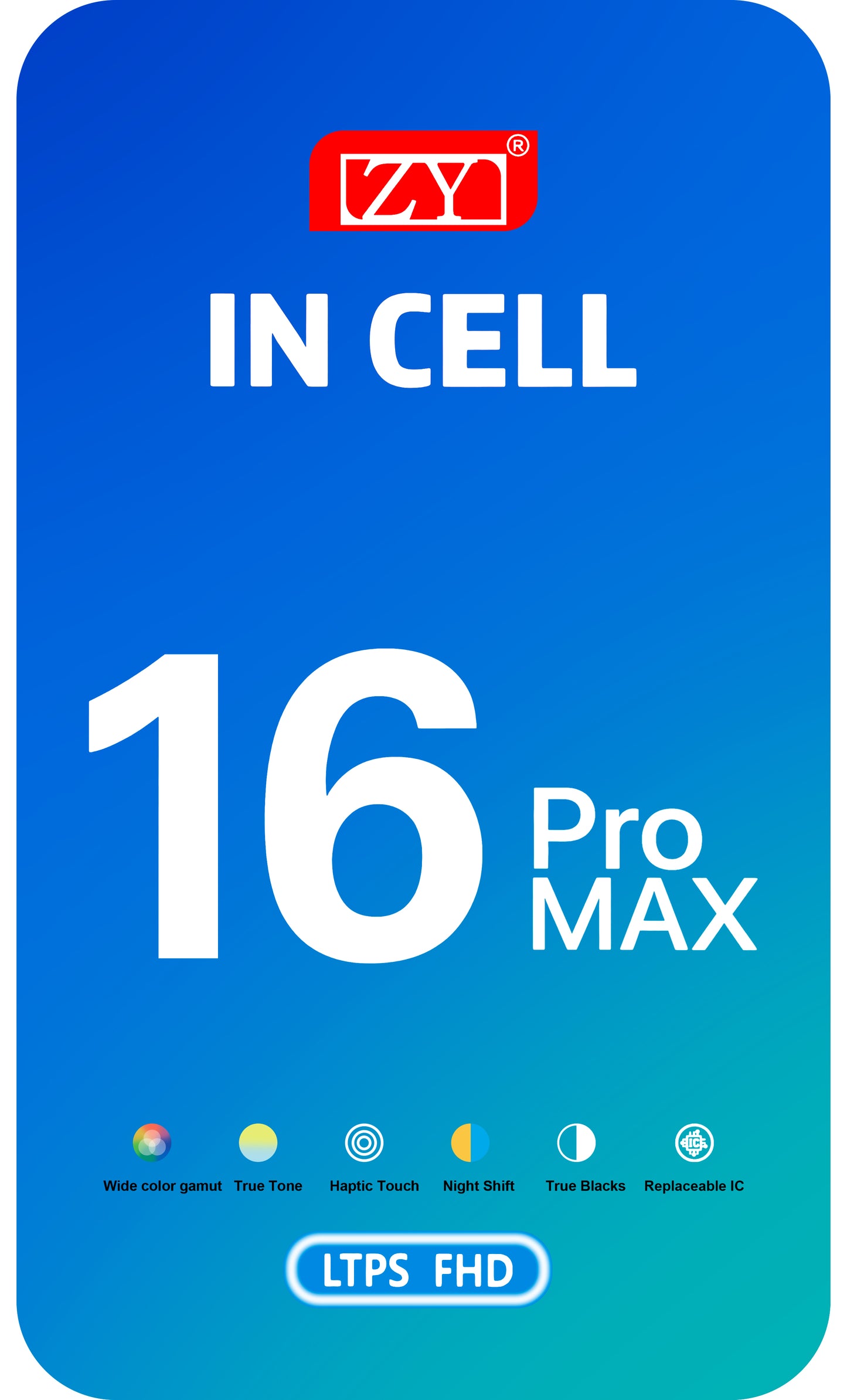 ZY Touchscreen Display for Apple iPhone 16 Pro Max, with Frame, Movable In-Cell IC LCD Version, Black