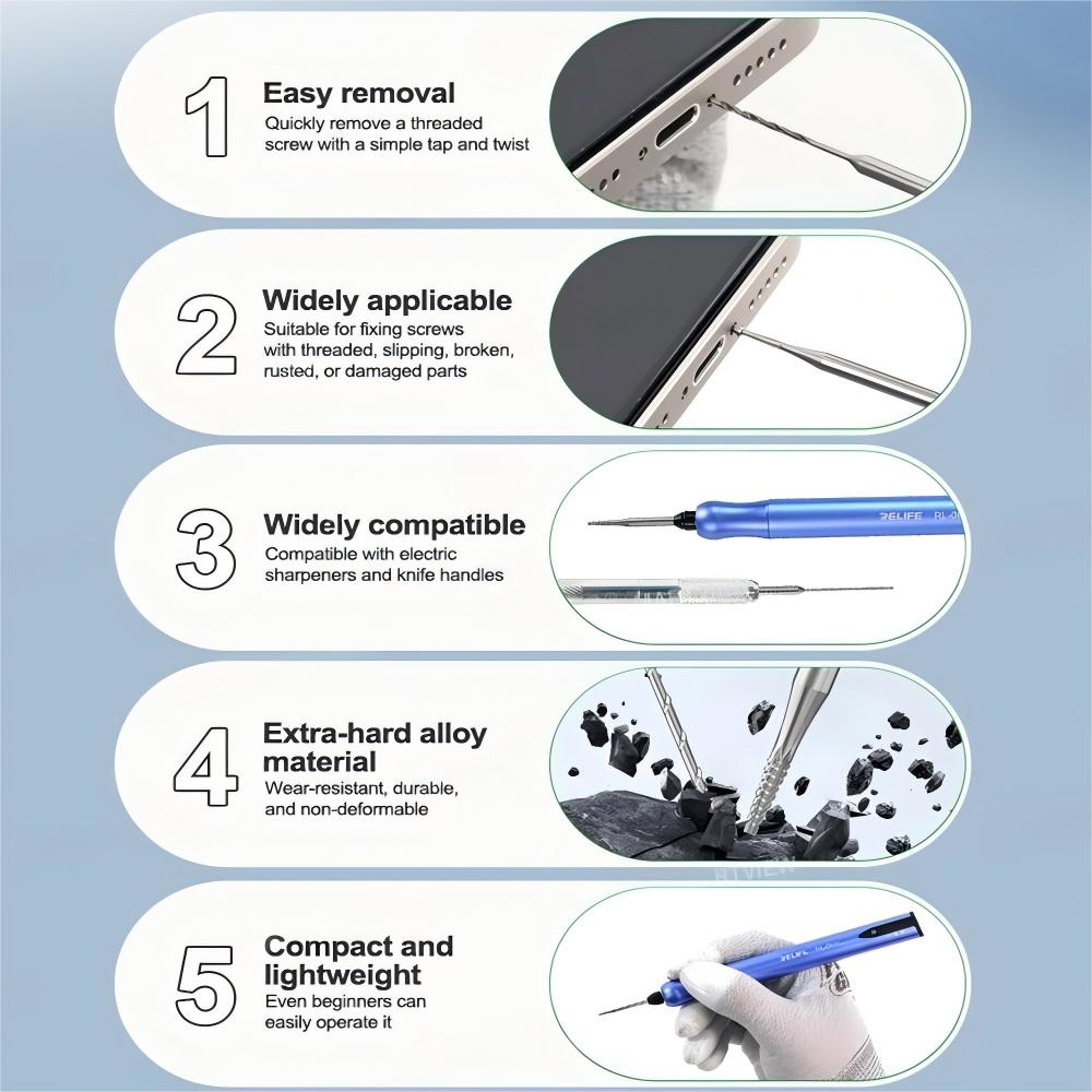 Extracteur de vis Relife TX1 pour extraction de vis cassée, 2 en 1