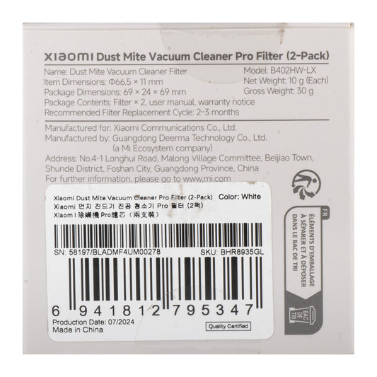 Luchtfilter voor Xiaomi Dust Mite Vacuum Cleaner Pro, Set van 2 stuks BHR8935GL