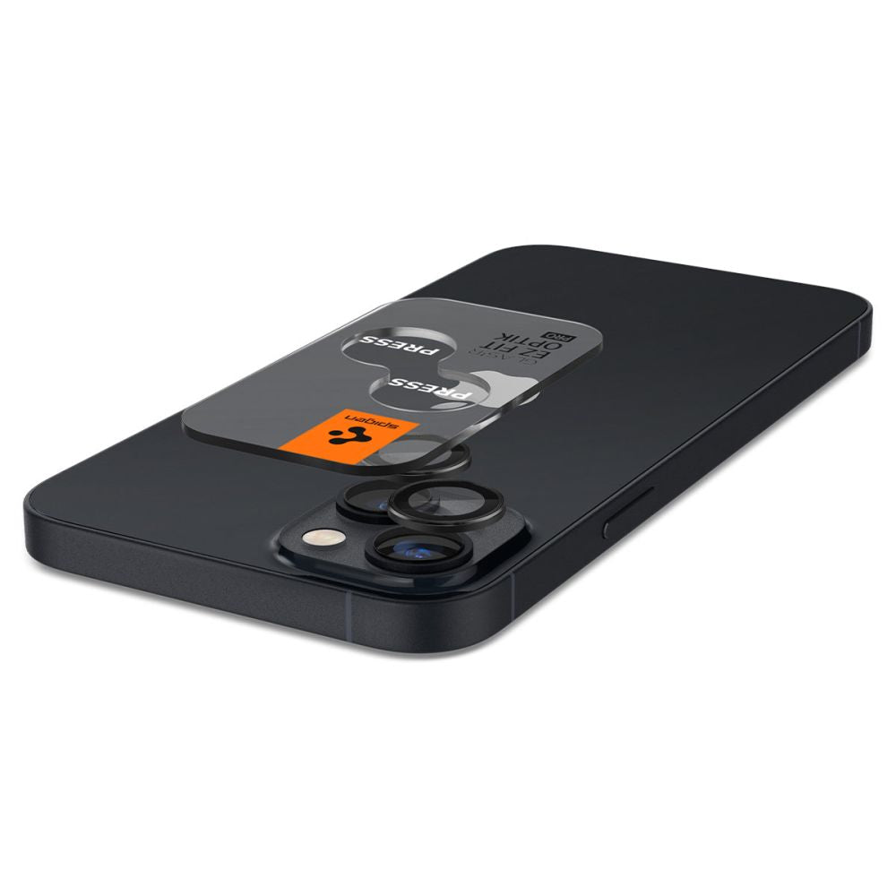 Film de protection pour caméra arrière Spigen GlastR EZ FIT Optik Pro pour Apple iPhone 15 Plus / 15, Verre Trempé, Lot de 2 pièces, Noir AGL05213