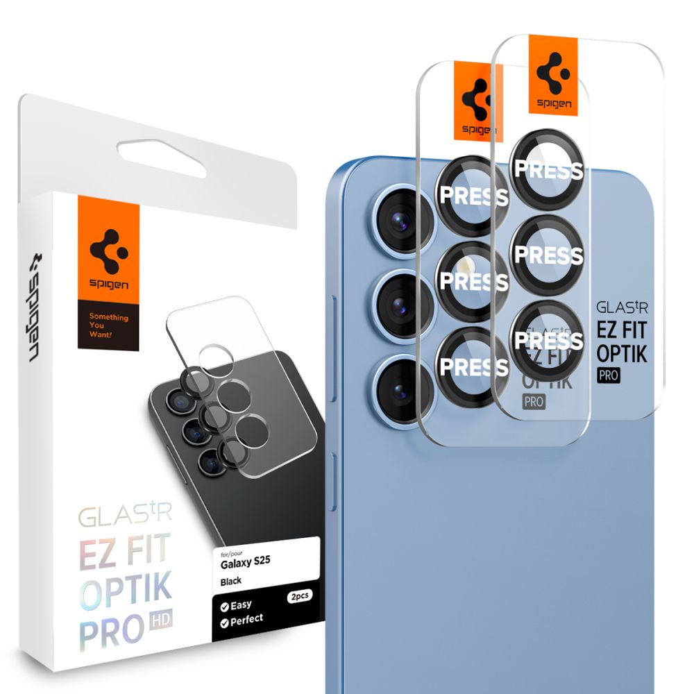 Schutzfolie für die Rückkamera Spigen GlastR EZ FIT Optik Pro HD für Samsung Galaxy S25+ S936, Gehärtetes Glas, Set mit 2 Stück, Schwarz AGL09088