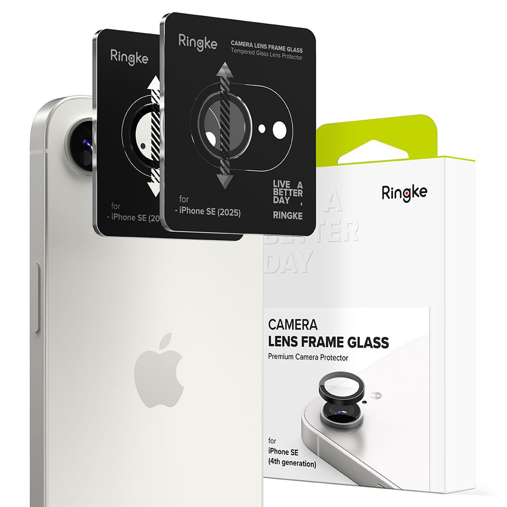 Film de protection Ringke pour caméra arrière Apple iPhone 17e / 16e, Verre trempé, Lot de 2 pièces, Noir
