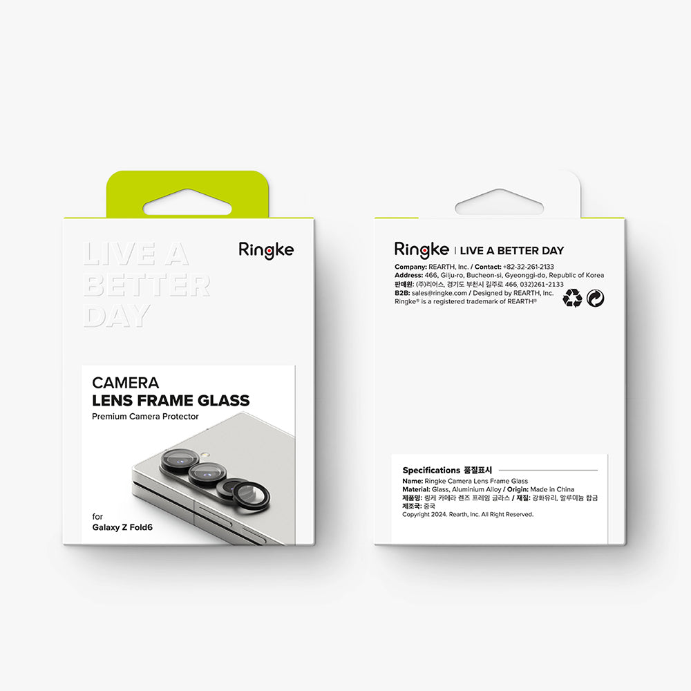 Beschermfolie Ringke Achtercamera voor Samsung Galaxy Z Fold6 F956, Gehard Glas, Set van 2 stuks, Zwart