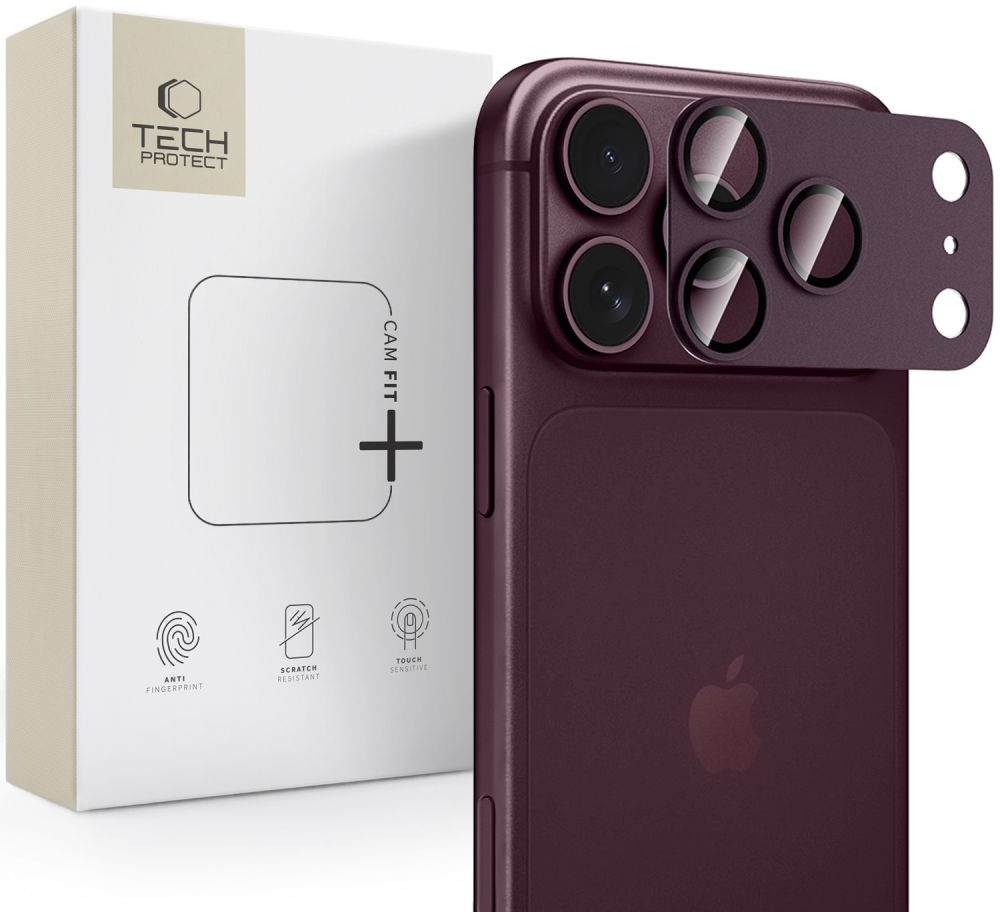 Beschermfolie Achtercamera Tech-Protect CamFull Fit+ voor Apple iPhone 18 Pro Max, Gehard Glas, Bordeauxrood
