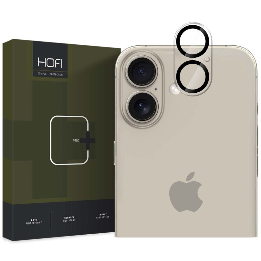 Beschermfolie Achtercamera HOFI CAM PRO+ voor Apple iPhone 16 Plus / 16, Gehard Glas, Zwart