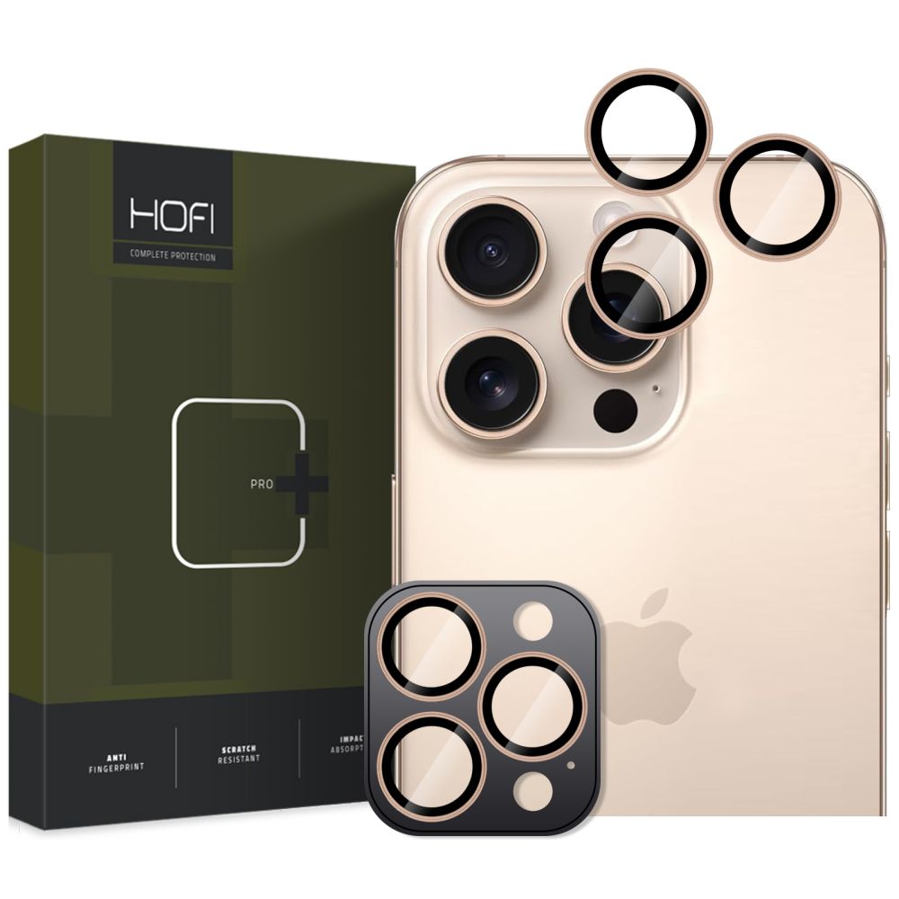 Film Protecteur Caméra Arrière HOFI CamRing PRO+ pour Apple iPhone 16 Pro Max / 16 Pro, Glass Protected, Gold