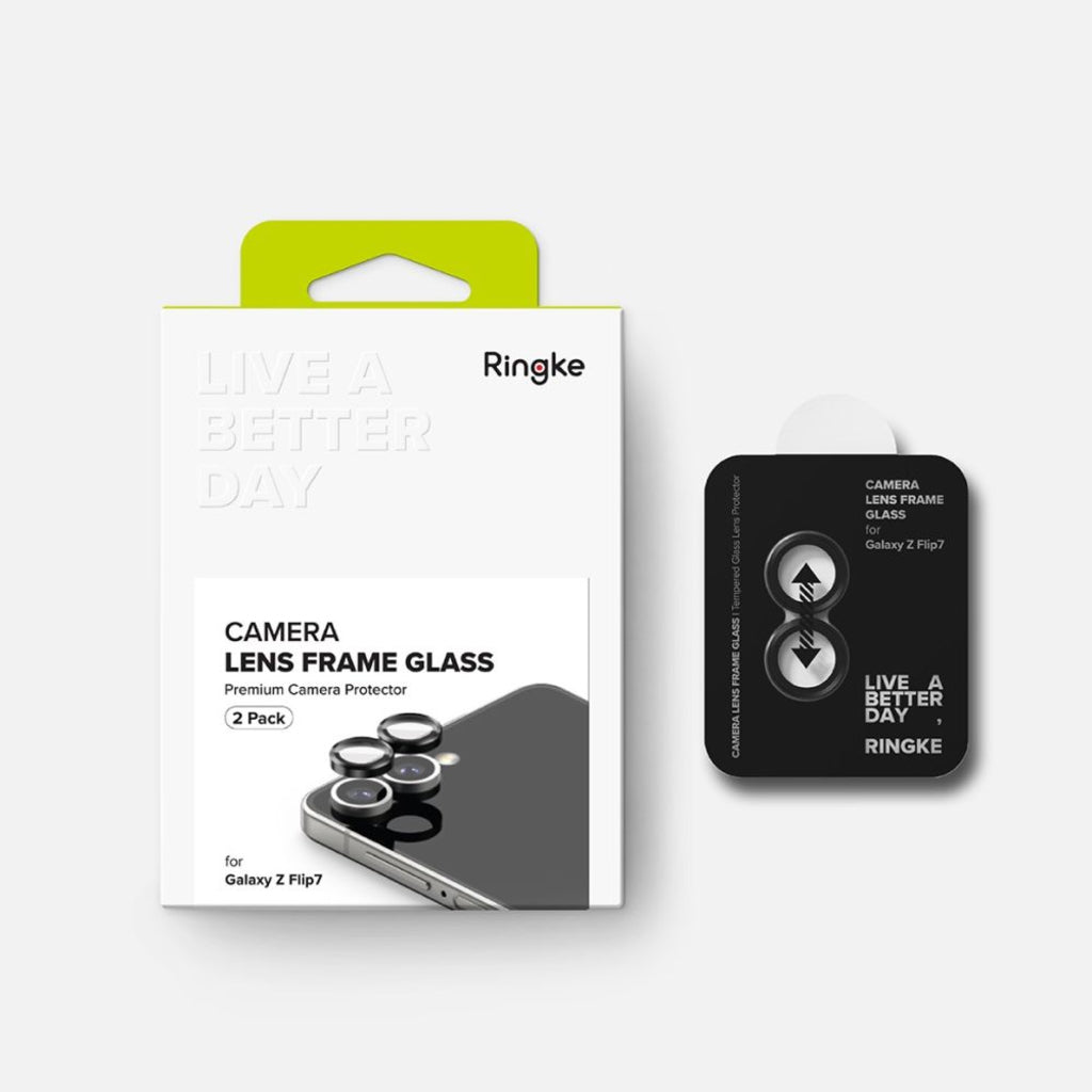 Beschermfolie Ringke Achtercamera voor Samsung Galaxy Z Flip7 F766, Gehard Glas, Set van 2 stuks, Zwart