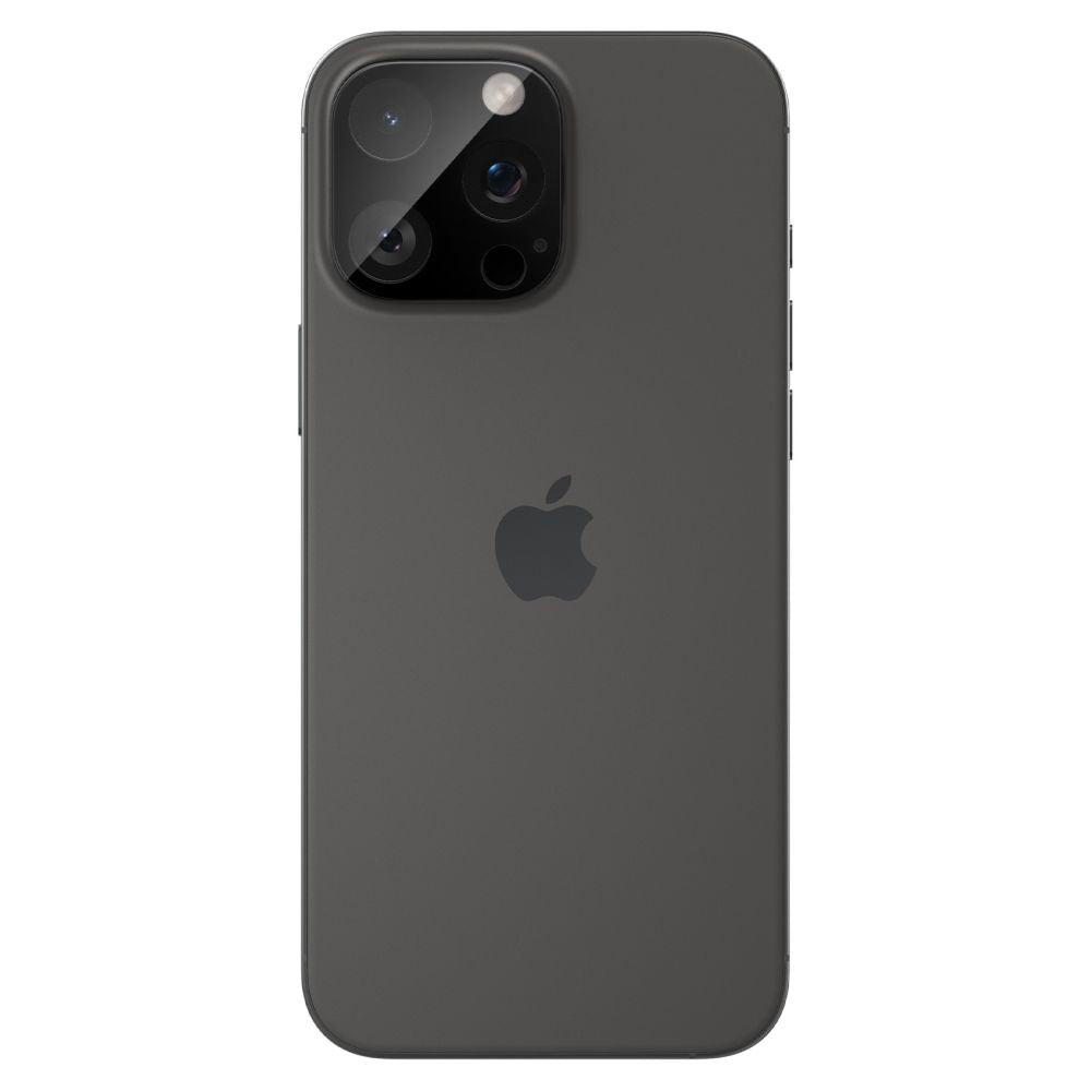 Spigen Optik Film de protection pour caméra arrière pour Apple iPhone 15 Pro Max / 15 Pro, protection en verre, collage complet, lot de 2 pièces, noir AGL05273