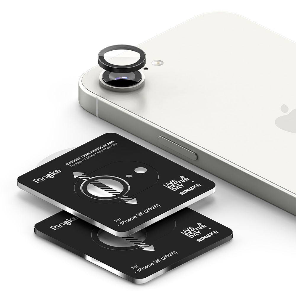 Film de protection Ringke pour caméra arrière Apple iPhone 17e / 16e, Verre trempé, Lot de 2 pièces, Noir