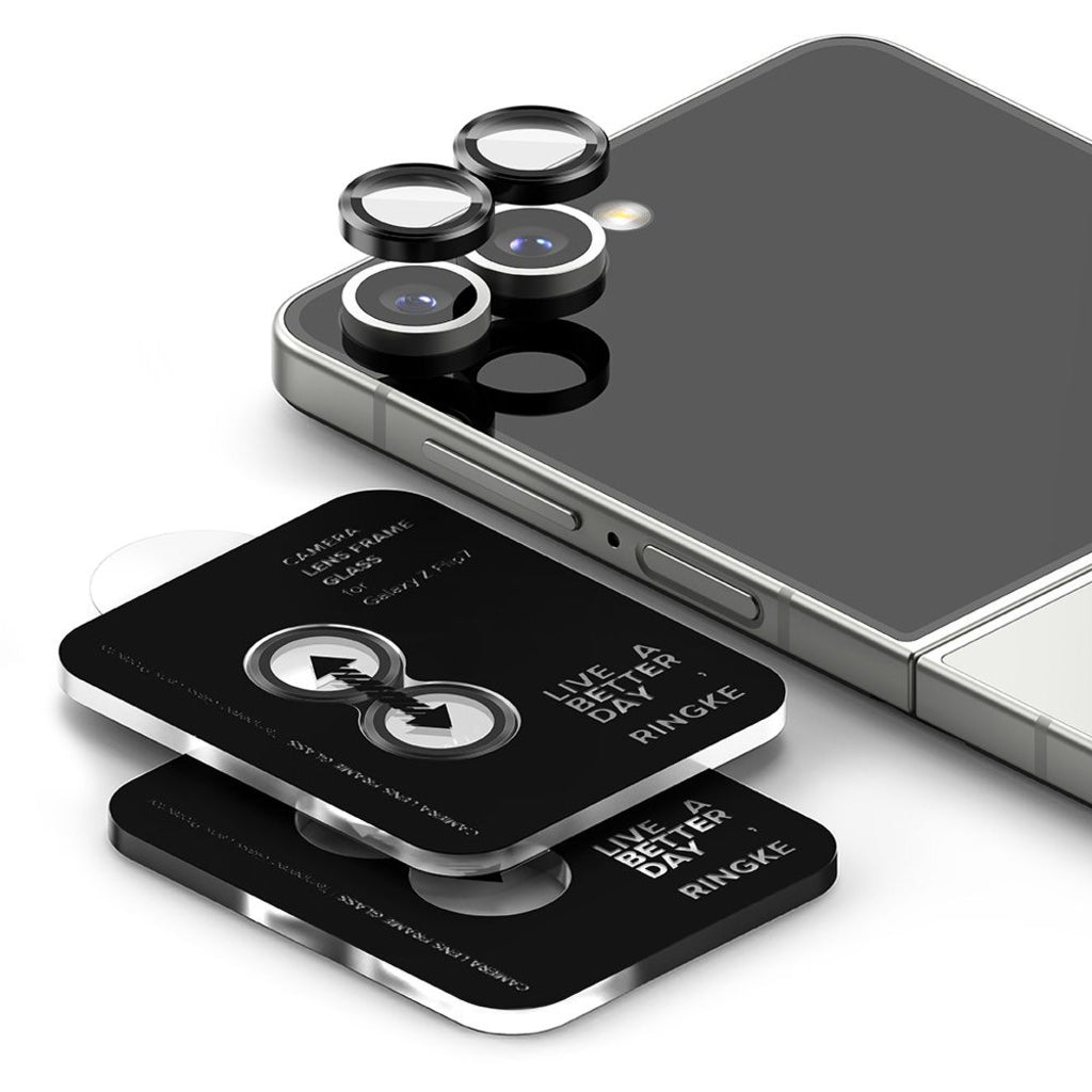 Beschermfolie Ringke Achtercamera voor Samsung Galaxy Z Flip7 F766, Gehard Glas, Set van 2 stuks, Zwart