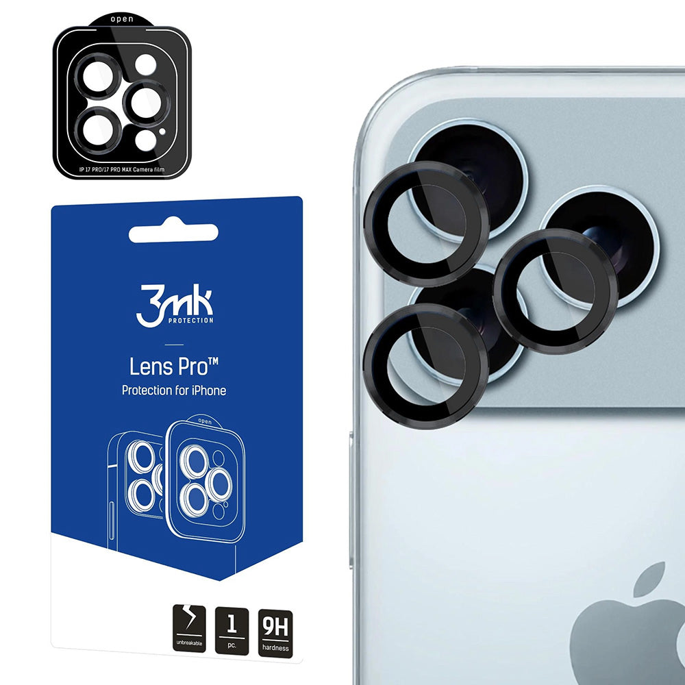 Beschermfolie Achtercamera 3MK Protection Pro voor Apple iPhone 17 Pro Max / 17 Pro, Gehard Glas, Zwart
