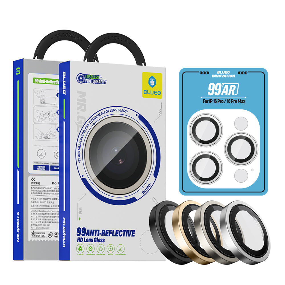 Film de protection pour caméra arrière Blueo 99 Anti-Réfléchissant HD pour Apple iPhone 16 Pro Max / 16 Pro, Verre trempé, Argenté