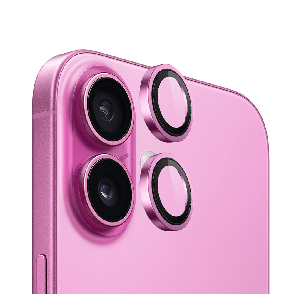 Blueo Metal Frame Achtercamera Beschermfolie voor Apple iPhone 16 Plus / 16, Gehard Glas, Roze