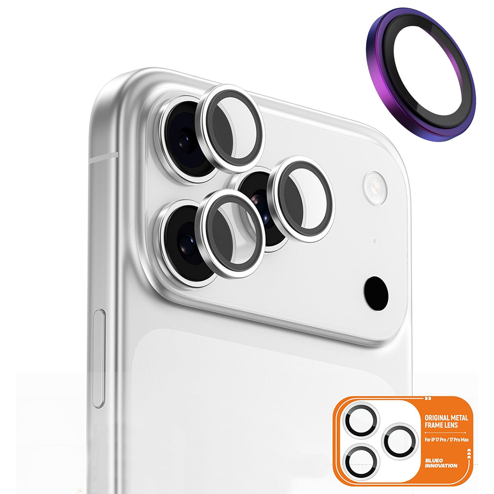 Film de protection Caméra Arrière Blueo Metal Frame pour Apple iPhone 17 Pro Max / 17 Pro, Verre Trempé, Multicolore