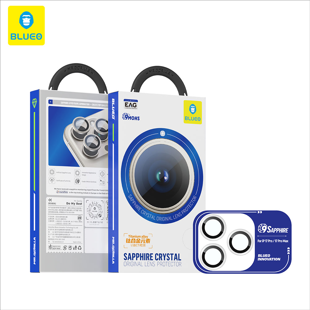 Film de protection Caméra Arrière Blueo Sapphire Crystal pour Apple iPhone 17 Pro Max / 17 Pro, Verre Trempé, Argenté