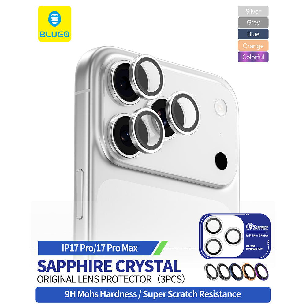 Schutzfolie Blueo Sapphire Crystal für die Rückkamera des Apple iPhone 17 Pro Max / 17 Pro, gehärtetes Glas, Mehrfarbig