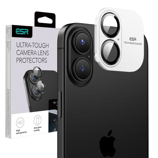 Film de protection pour caméra arrière ESR Armorite pour Apple iPhone 17 / 16 Plus / 16, Verre Trempé, Noir