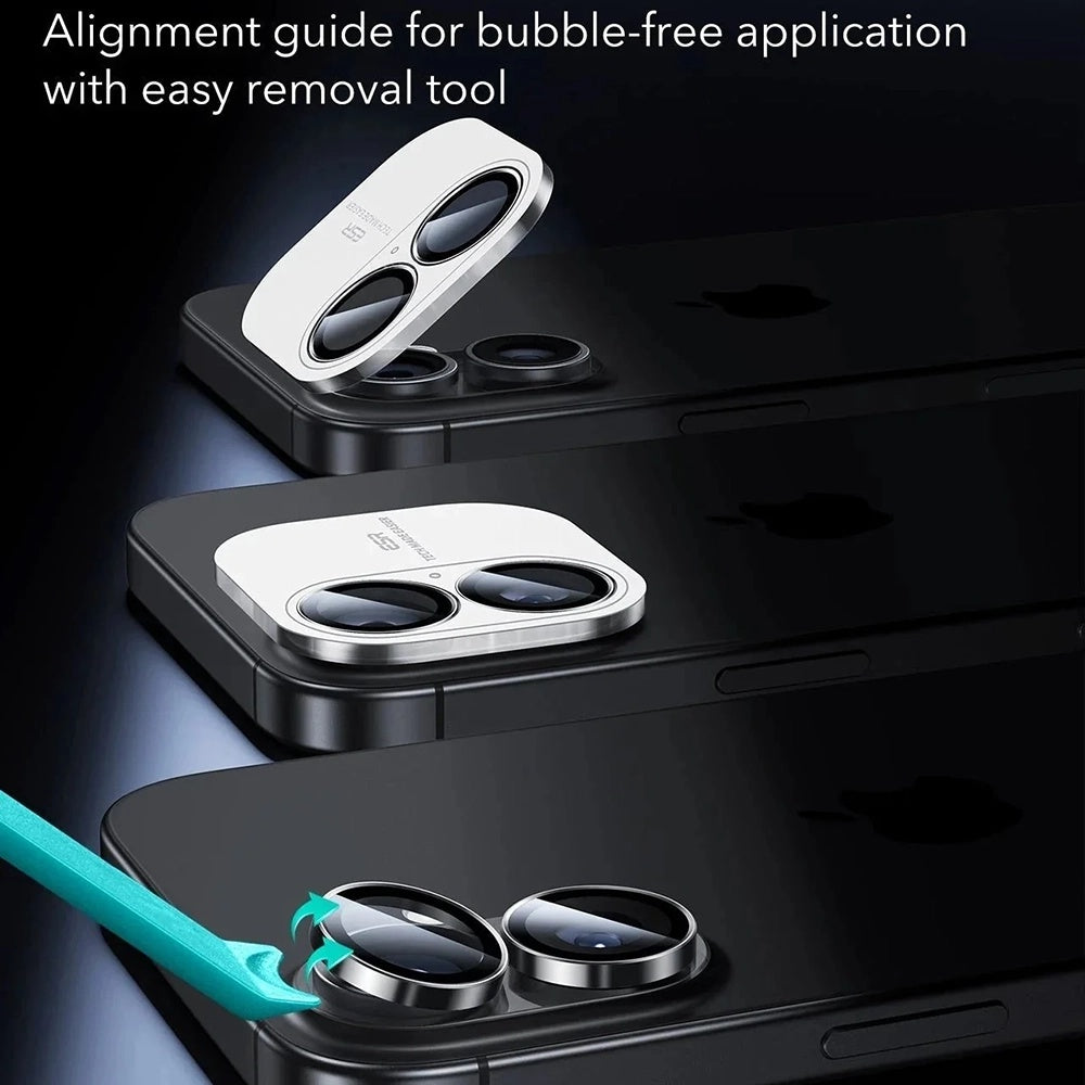 Beschermfolie Achtercamera ESR Armorite voor Apple iPhone 17 / 16 Plus / 16, Gehard Glas, Set van 2 stuks, Zwart