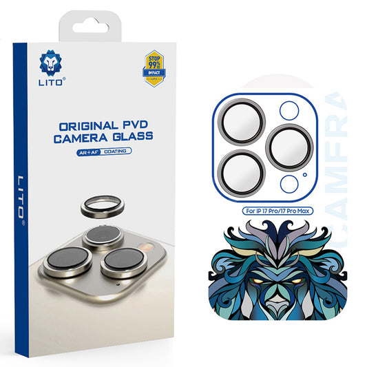 Beschermfolie Lito Titanium AR voor de achtercamera van Apple iPhone 17 Pro Max / 17 Pro, Gehard Glas, Grijs