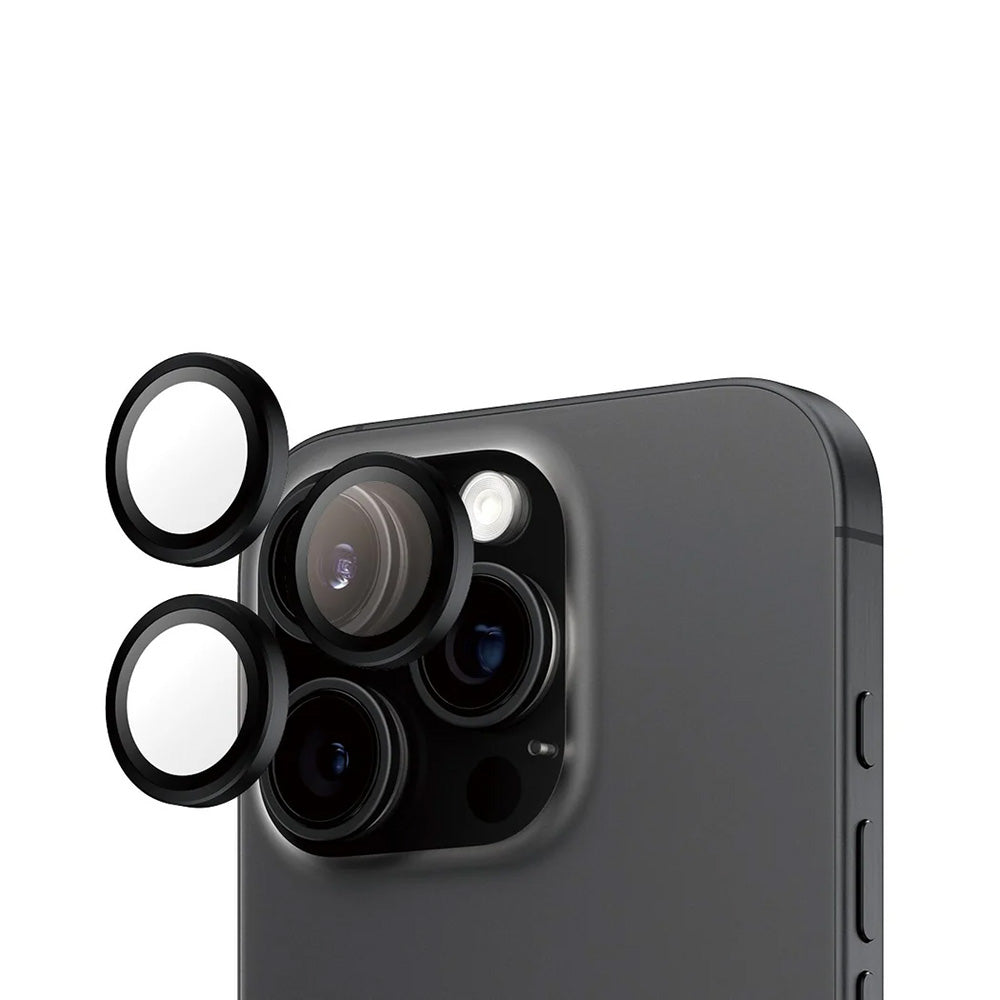 Schutzfolie PanzerGlass Hoops für die Rückkamera des Apple iPhone 16 Pro Max / 16 Pro, gehärtetes Glas, Schwarz