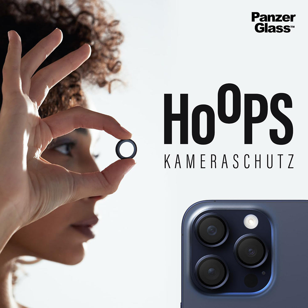 Schutzfolie PanzerGlass Hoops für die Rückkamera des Apple iPhone 16 Pro Max / 16 Pro, gehärtetes Glas, Schwarz