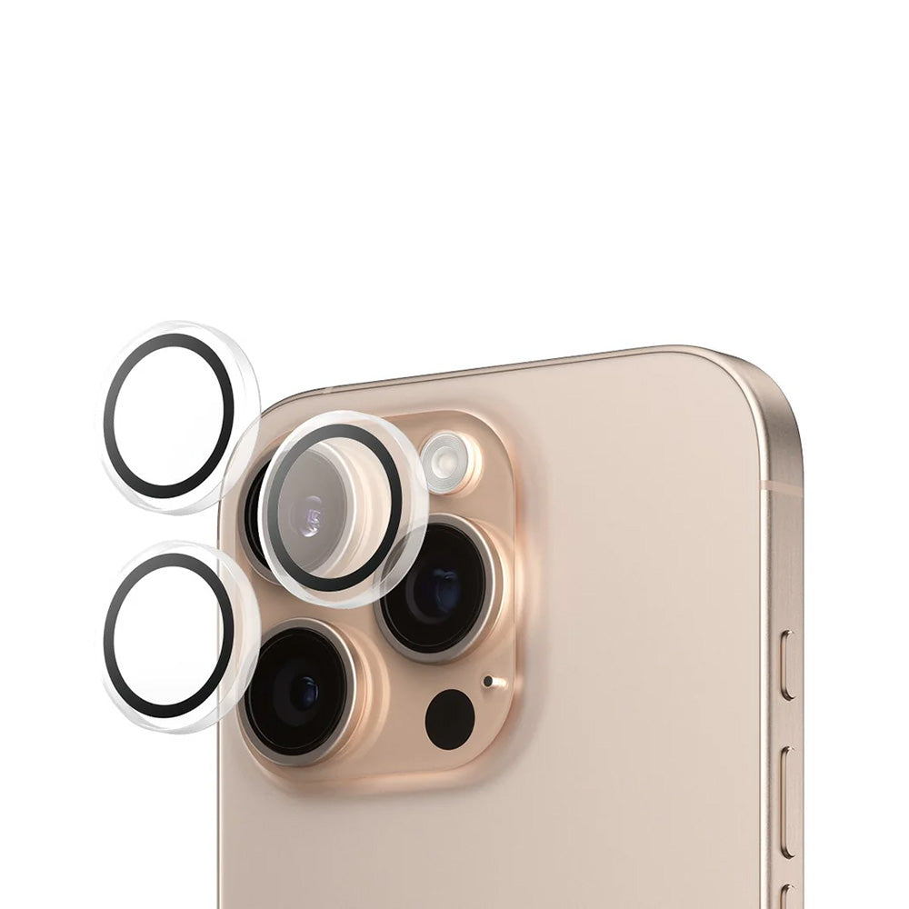 Beschermfolie PanzerGlass Hoops voor de achtercamera van Apple iPhone 16 Pro Max / 16 Pro, Gehard Glas, Transparant