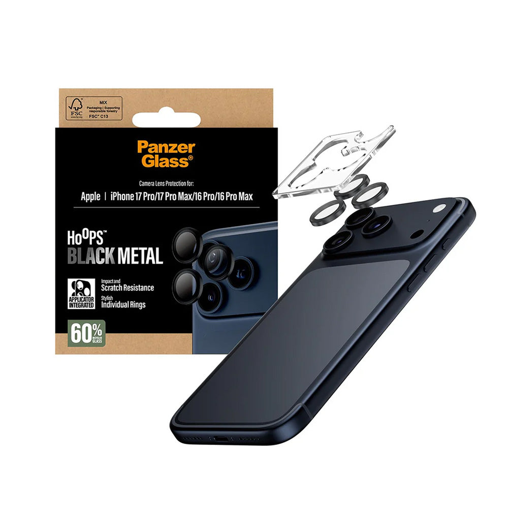 Beschermfolie PanzerGlass Hoops voor Apple iPhone 17 Pro Max / 17 Pro / 16 Pro Max / 16 Pro, Gehard Glas, Zwart