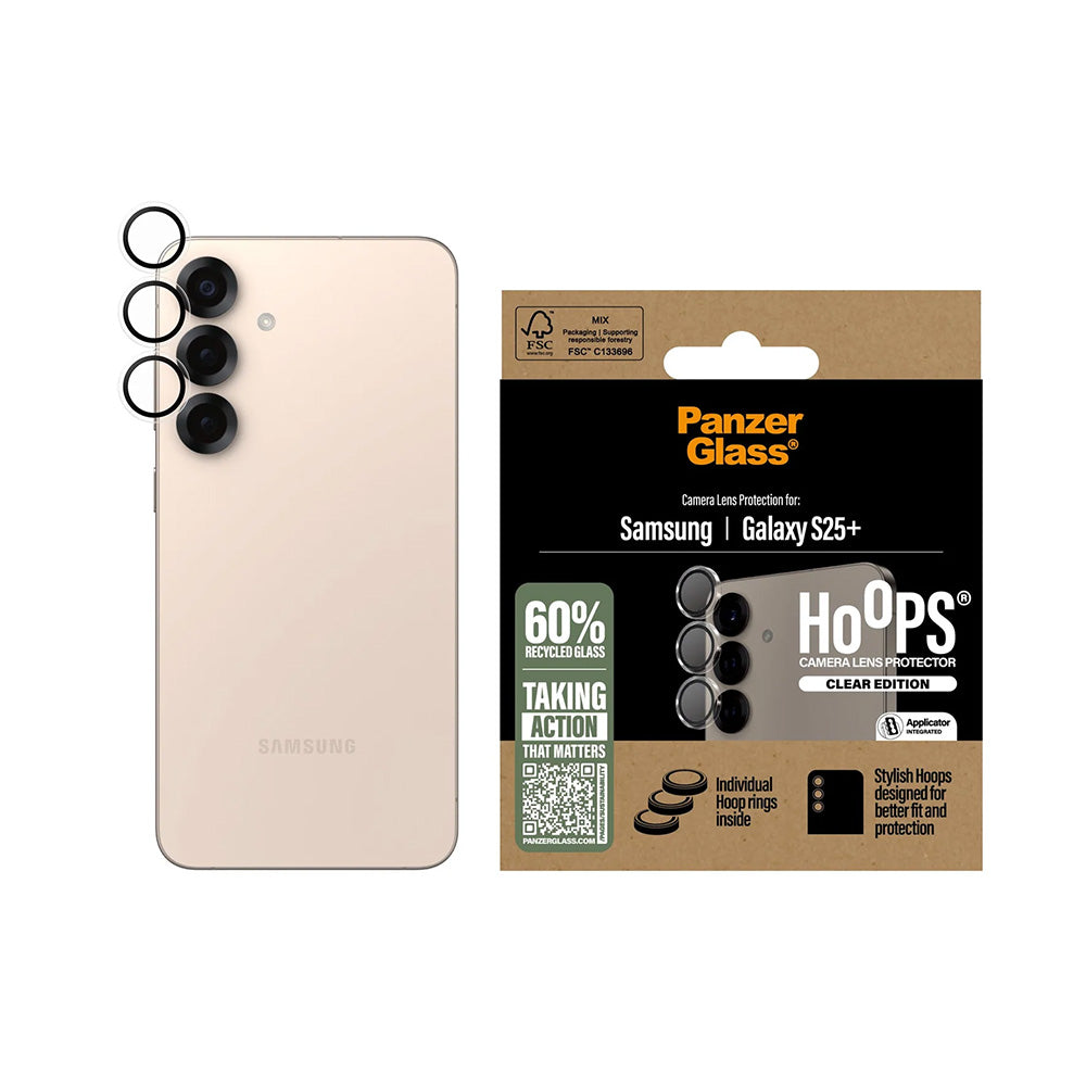 Beschermfolie PanzerGlass Hoops voor de achtercamera van Samsung Galaxy S25+ S936, Gehard Glas, Transparant