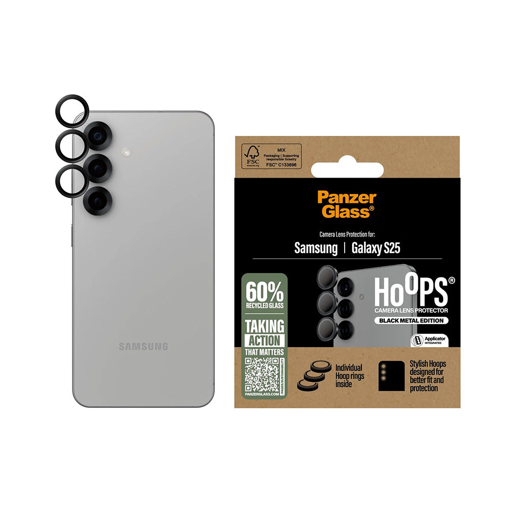 Film de protection Caméra Arrière PanzerGlass Hoops pour Samsung Galaxy S25 S931, Verre Trempé, Noir