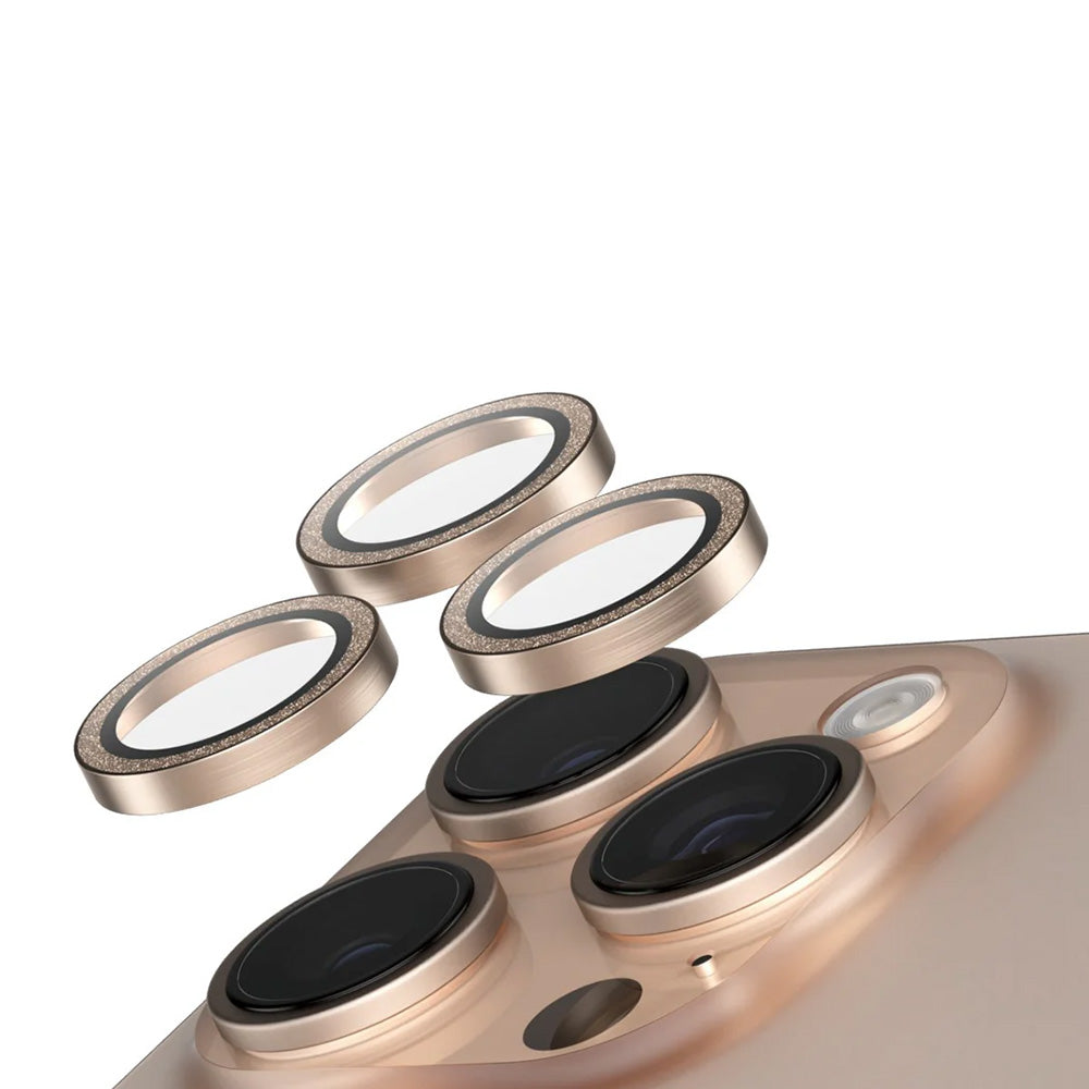 Film de protection pour caméra arrière PanzerGlass Safe. Paillettes pour Apple iPhone 16 Pro Max / 16 Pro, Verre Trempé, Doré.