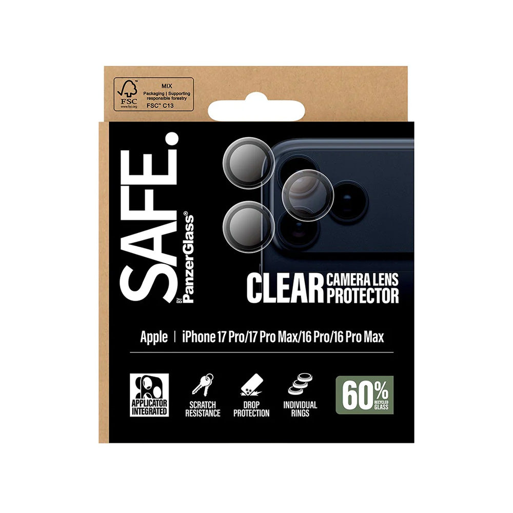 Film de protection pour caméra arrière PanzerGlass Safe. pour Apple iPhone 17 Pro Max / 17 Pro / 16 Pro Max / 16 Pro, Verre Trempé, Transparent