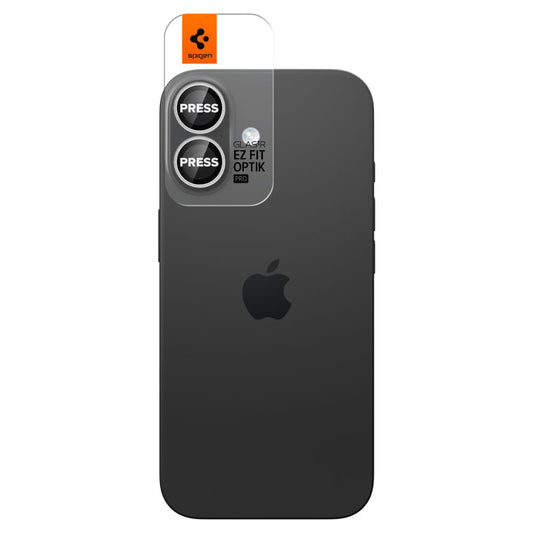 Beschermfolie Achtercamera Spigen GlastR EZ FIT Optik Pro voor Apple iPhone 17 / 16 Plus / 16, Gehard Glas, Set van 2 stuks, Zilverkleurig