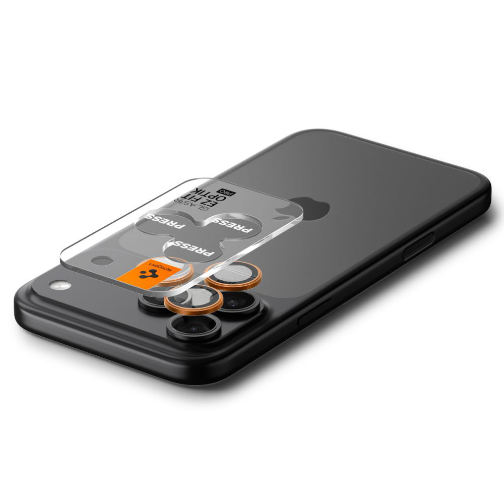 Beschermfolie Achtercamera Spigen GlastR EZ FIT Optik Pro voor Apple iPhone 17 Pro Max / 17 Pro, Gehard Glas, Set van 2 stuks, Oranje