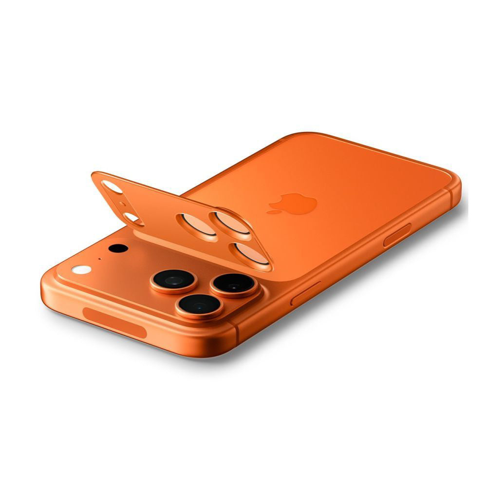 Schutzfolie für die Rückkamera Spigen GlastR EZ FIT Optik Pro für Apple iPhone 17 Pro Max, gehärtetes Glas, Set mit 2 Stück, Orange AGL10650
