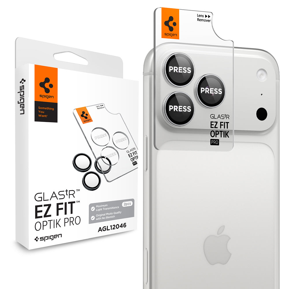 Schutzfolie für die Rückkamera Spigen GlastR EZ FIT Optik Pro für Apple iPhone 18 Pro / 18 Pro Max, gehärtetes Glas, 2 Stück Set, Silber