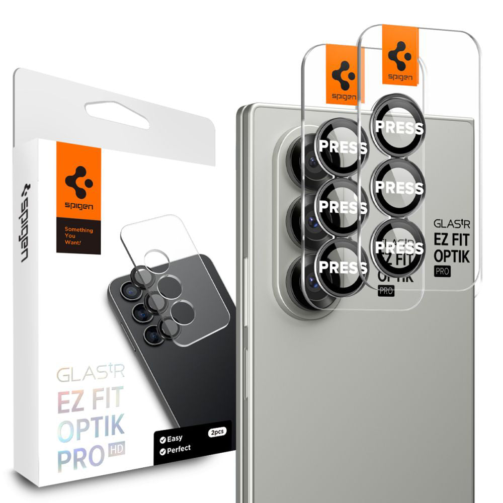 Spigen GlastR EZ FIT Optik Pro HD Back Camera Protector for Samsung Galaxy Z Fold7 F966, Tempered Glass, Set of 2 pieces, Black AGL09581