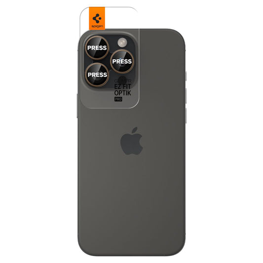 Beschermfolie Achtercamera Spigen GlastR EZ FIT Optik Pro voor Apple iPhone 16 Pro, Gehard Glas, Set van 2 stuks, Brons AGL08862