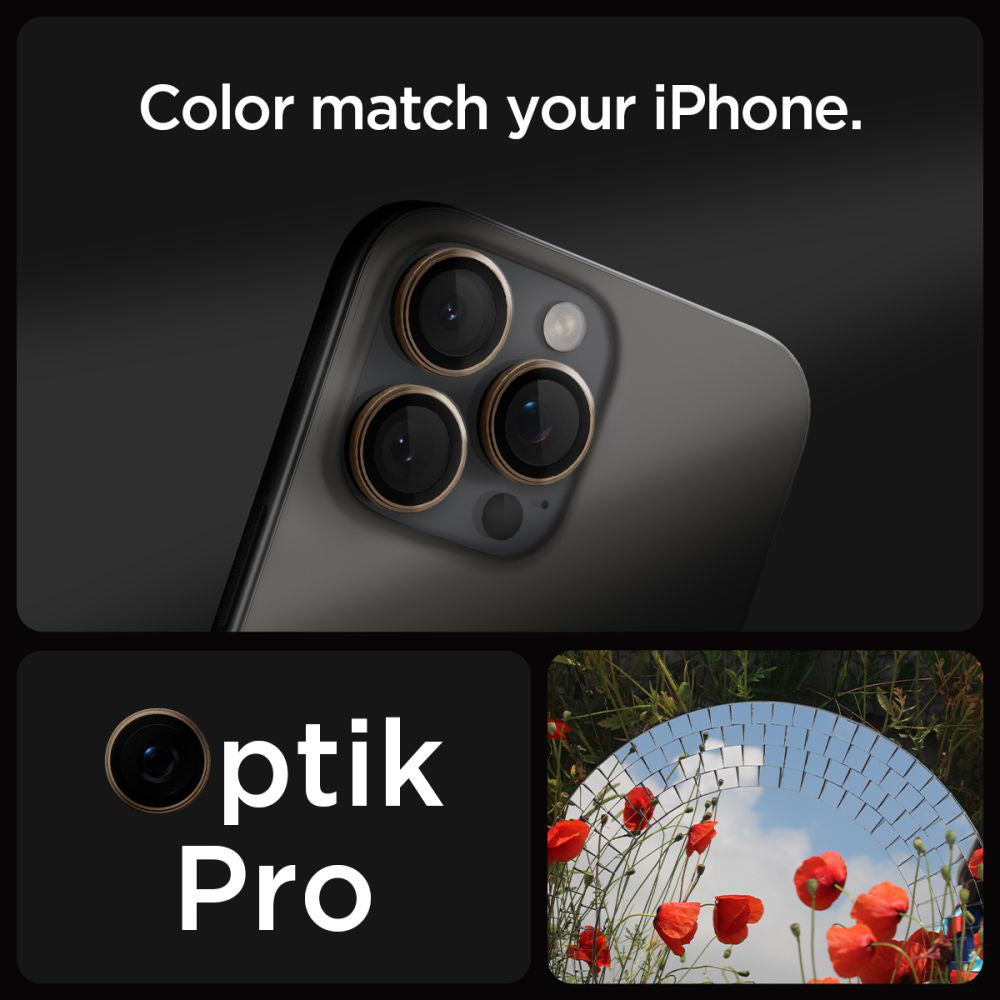 Schutzfolie für die Rückkamera Spigen GlastR EZ FIT Optik Pro für Apple iPhone 16 Pro, gehärtetes Glas, Set mit 2 Stück, Bronze AGL08862