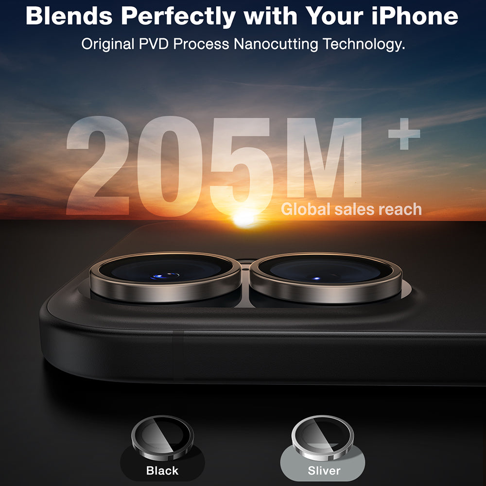Beschermfolie Torras Lensguard voor de achtercamera van Apple iPhone 16 Plus / 16, Gehard Glas, Metallic Grijs