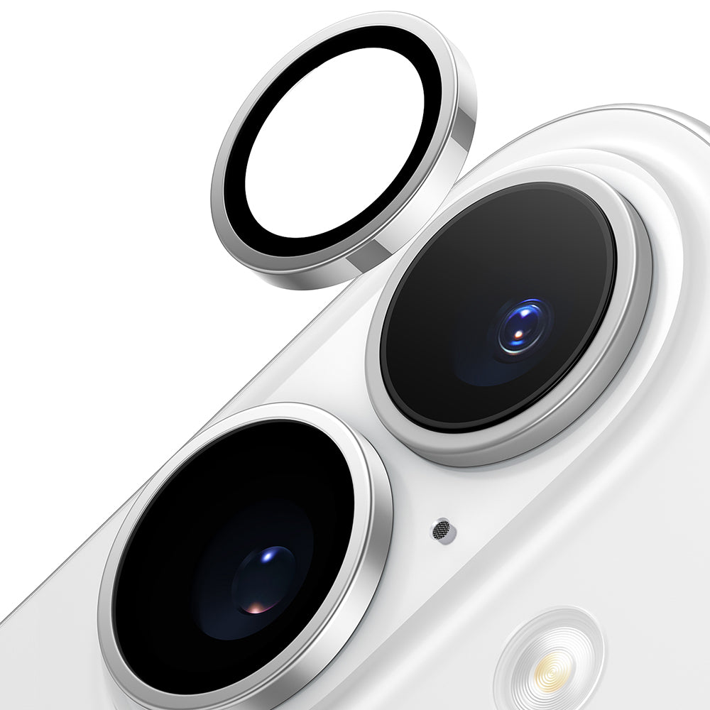 Beschermfolie Torras Lensguard voor de achtercamera van Apple iPhone 16 Plus / 16, Gehard Glas, Metallic Grijs