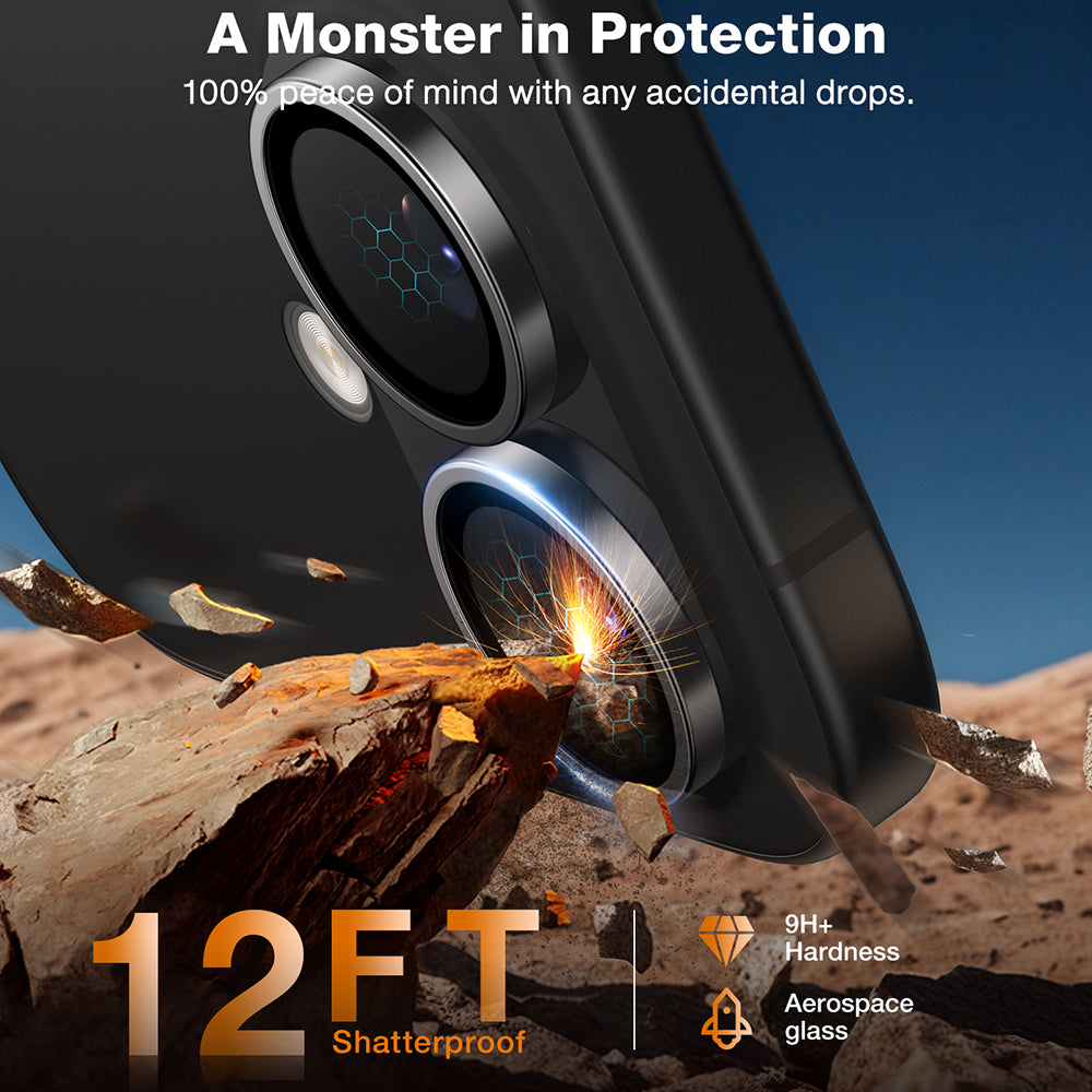 Beschermfolie Torras Lensguard voor de achtercamera van Apple iPhone 16 Plus / 16, Gehard Glas, Zwart