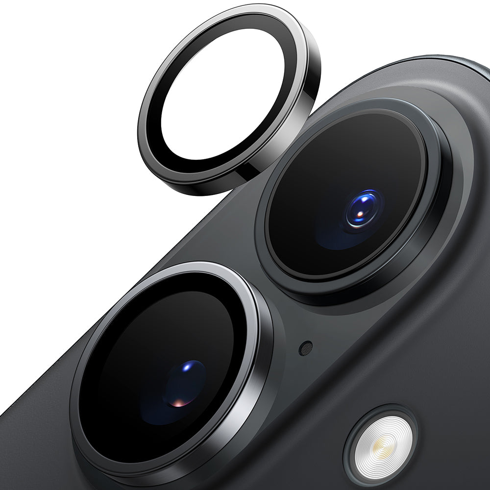 Beschermfolie Torras Lensguard voor de achtercamera van Apple iPhone 16 Plus / 16, Gehard Glas, Zwart